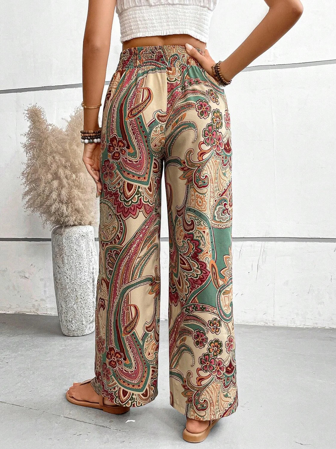 Pantalon Fluide Femme Taille Haute Imprimé Cachemire Bohème