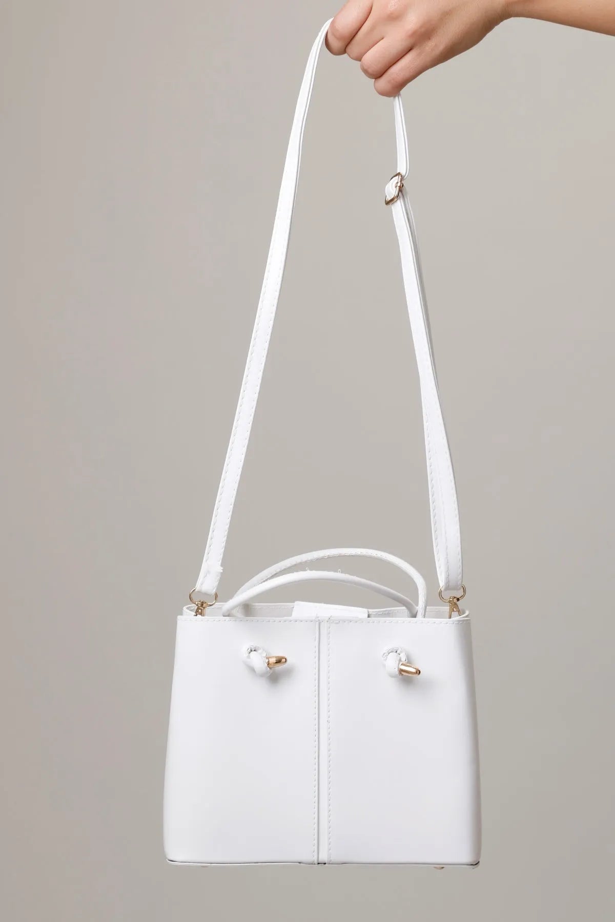 Sac à Main Cabas Blanc Rigide en Cuir Lisse