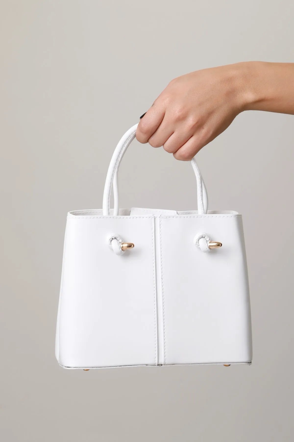 Sac à Main Cabas Blanc Rigide en Cuir Lisse