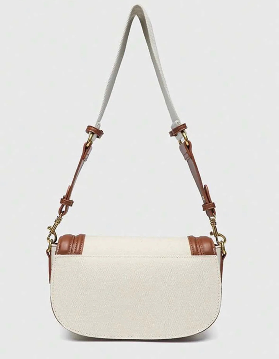 Sac à Bandoulière Bicolore en Toile et Cuir Marron Style
