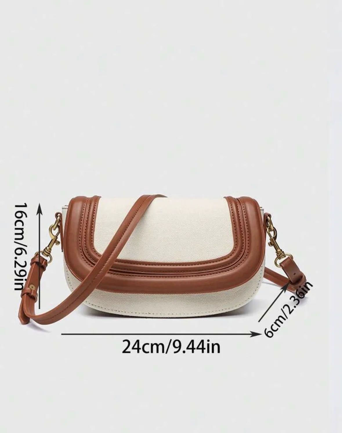 Sac à Bandoulière Bicolore en Toile et Cuir Marron Style